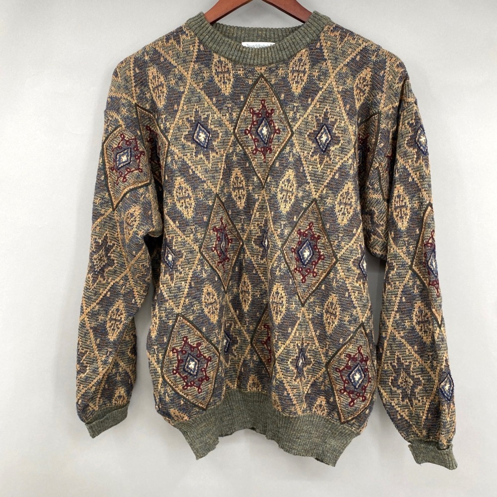 Vtg Tricots St Raphael Saks Fifth Avenue Sweater Mens XL Merino Wool Geometric